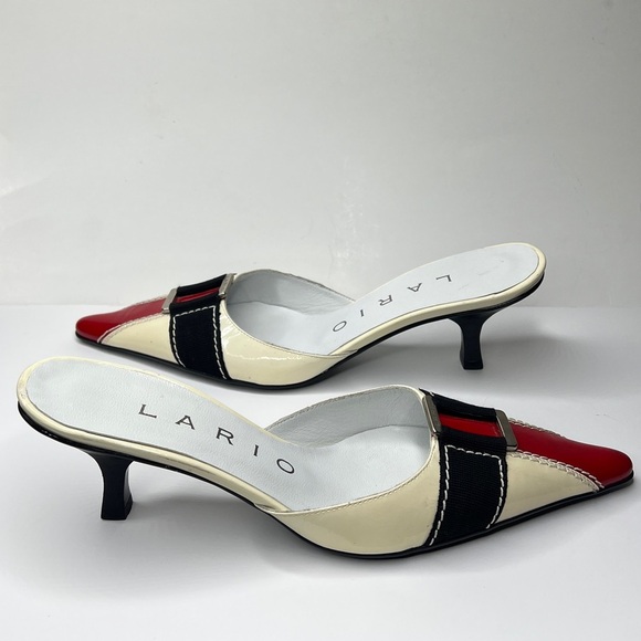 Lario Sz 36 Kitten Heel Patent Leather Ribbon Pointed Toe Slip On Mules Shoes - Picture 5 of 13